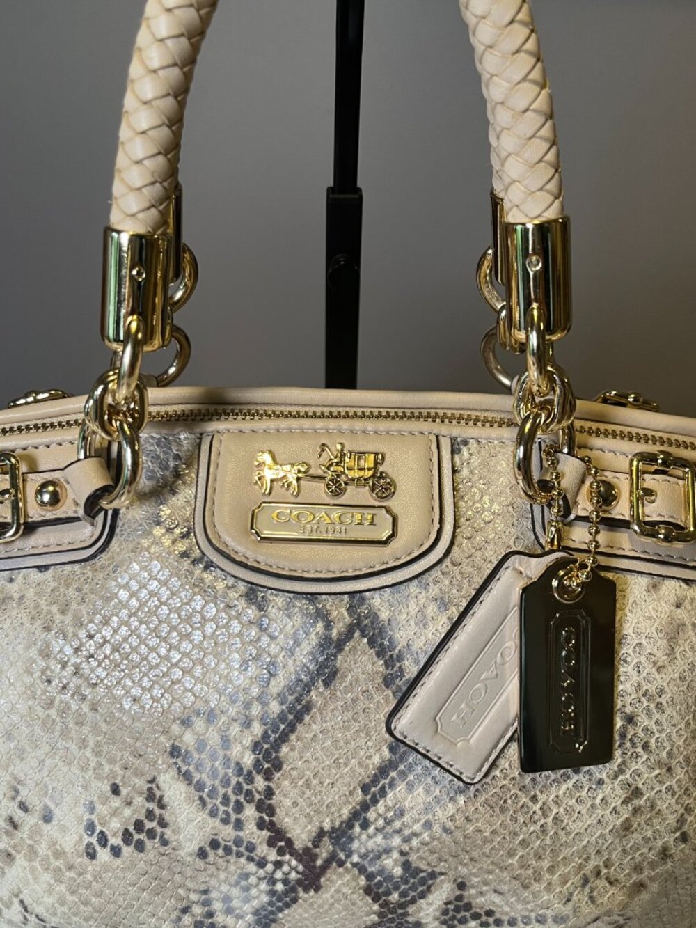 Coach Madison Lindsey Metallic Python Snakeskin Satchel Ivory + COA - Picture 2 of 16